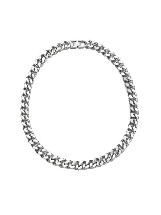 Silver chain necklace on a white background