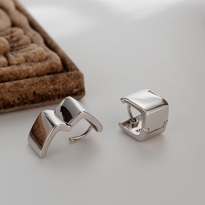 925 Sterling Silver Square Wide Version Earrings