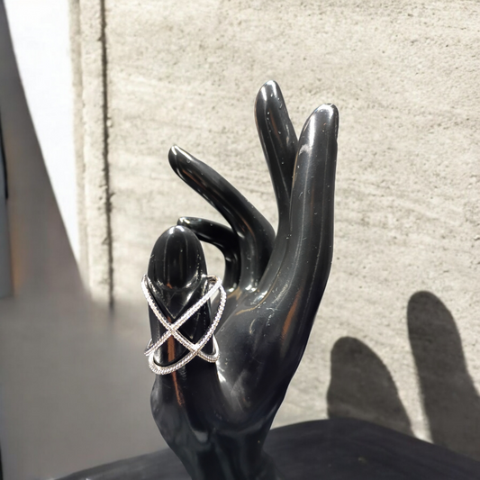 Double X white cubic zirconia 925 silver ring