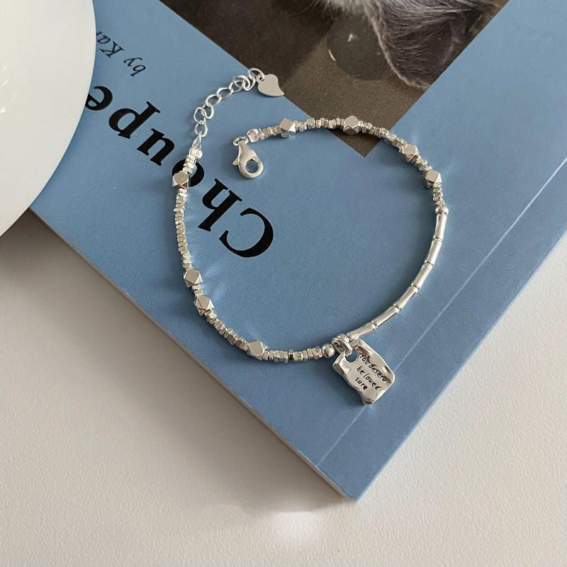 S925 Sterling Silver Love Square Bracelet