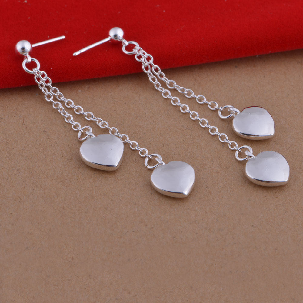 Heart Dangle Sterling Silver Earrings