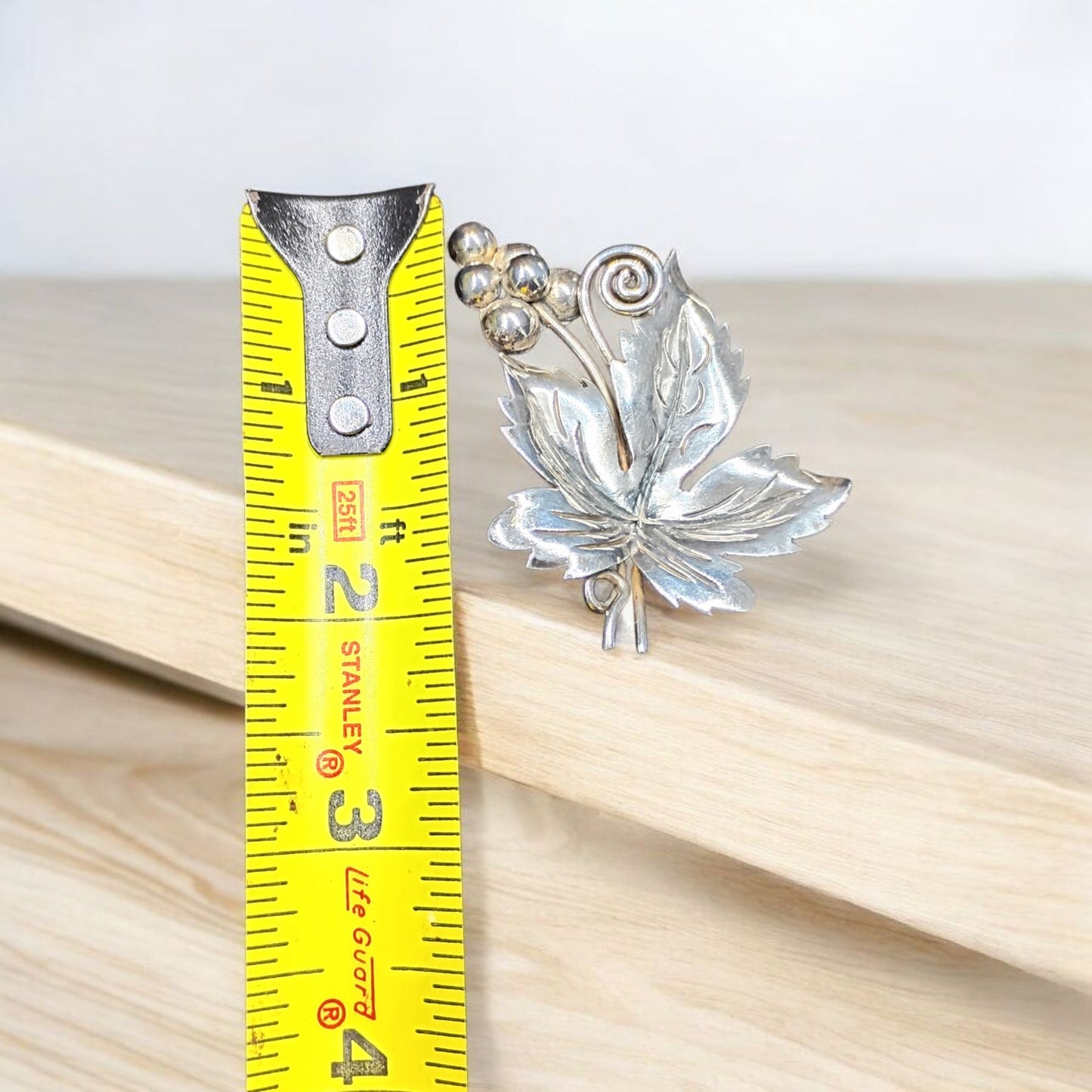 Vintage Silver Leaf & Berry Brooch