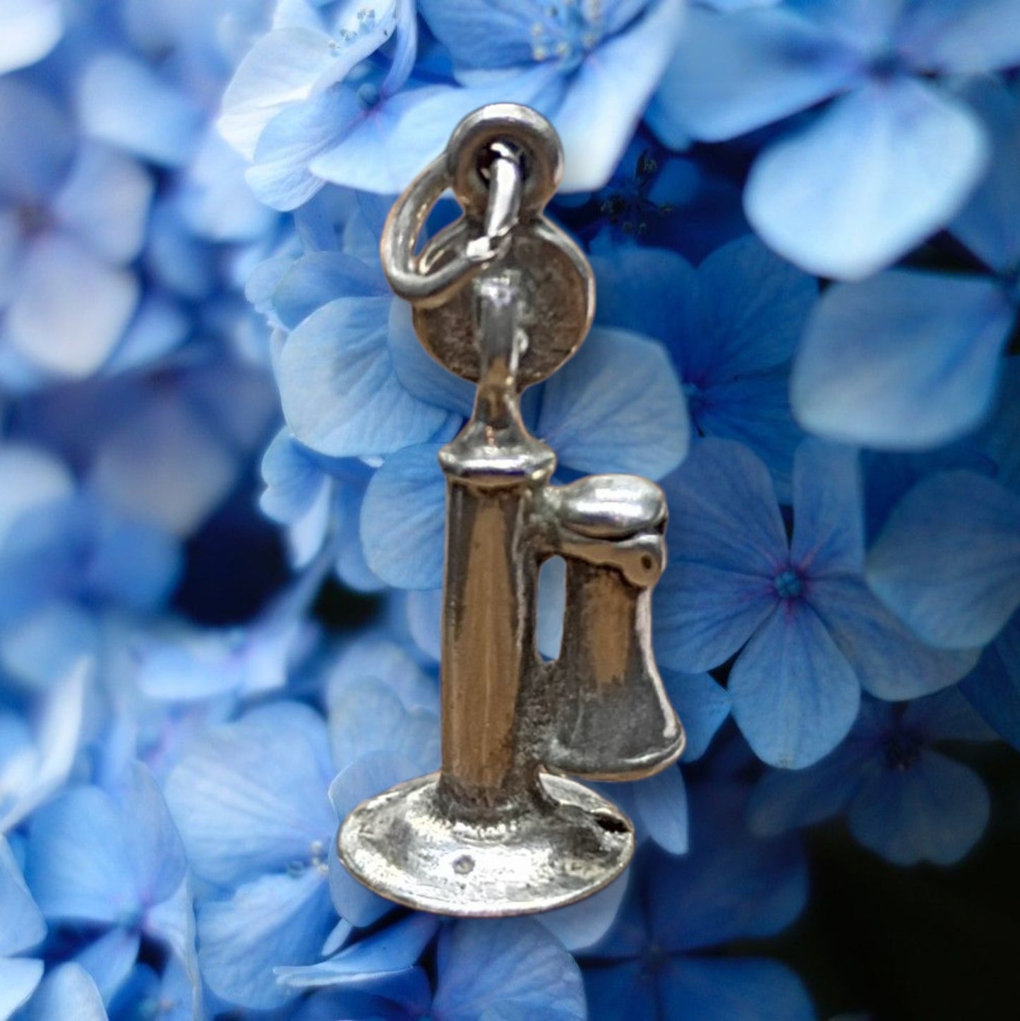 Vintage Sterling Silver 3D Antique Telephone Charm