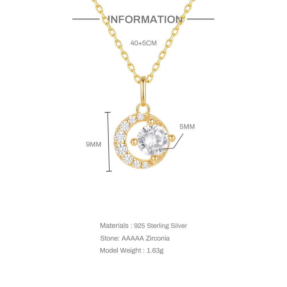 925 Sterling Silver Crescent Pendant With Diamond