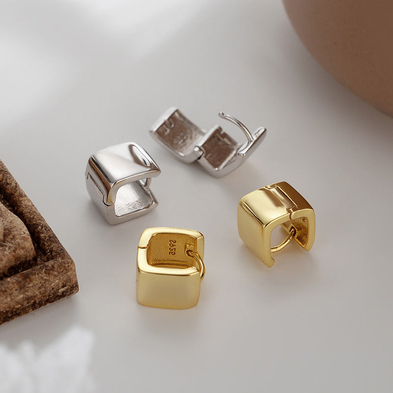 925 Sterling Silver Square Wide Version Earrings