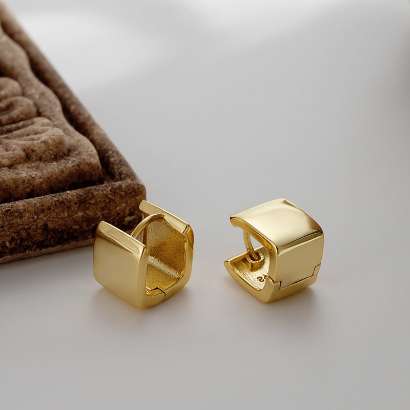 925 Sterling Silver Square Wide Version Earrings