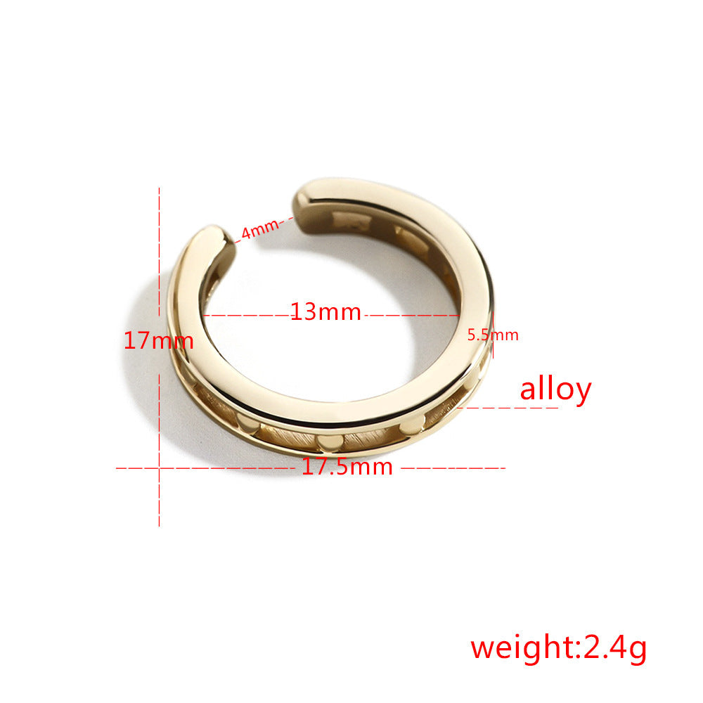 Gold hoop earring with measurements and weight information on a white background