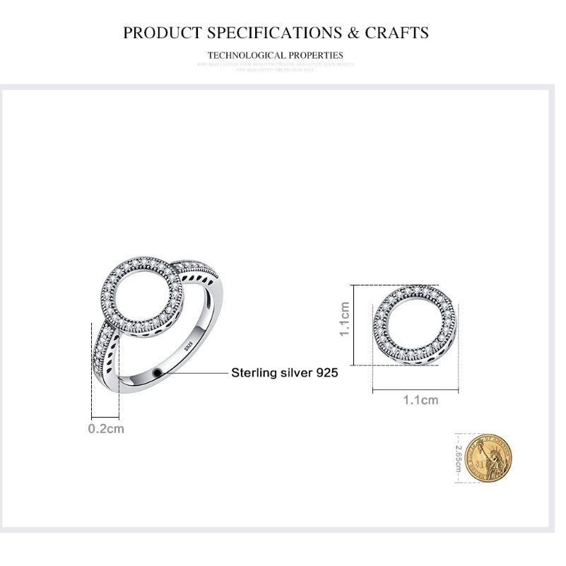 Silver ring with measurements and specifications on a white background