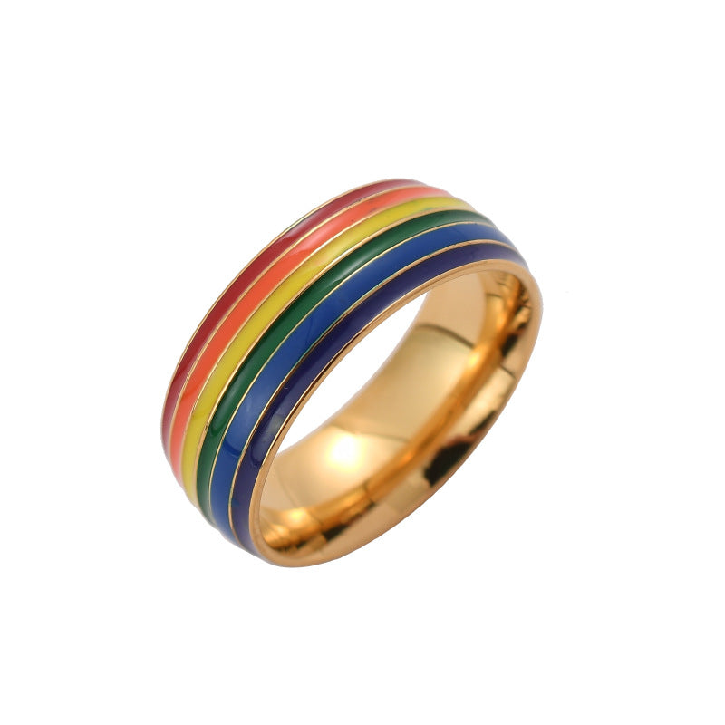 Ring with rainbow-colored stripes on a white background