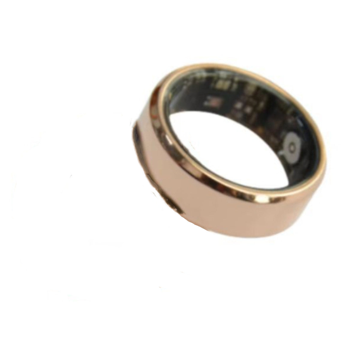 Gold smart ring on a white background