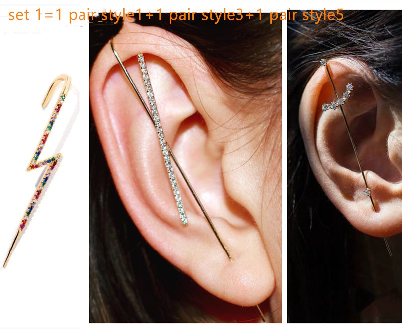 Two ear cuffs displayed on an ear with text indicating styles.