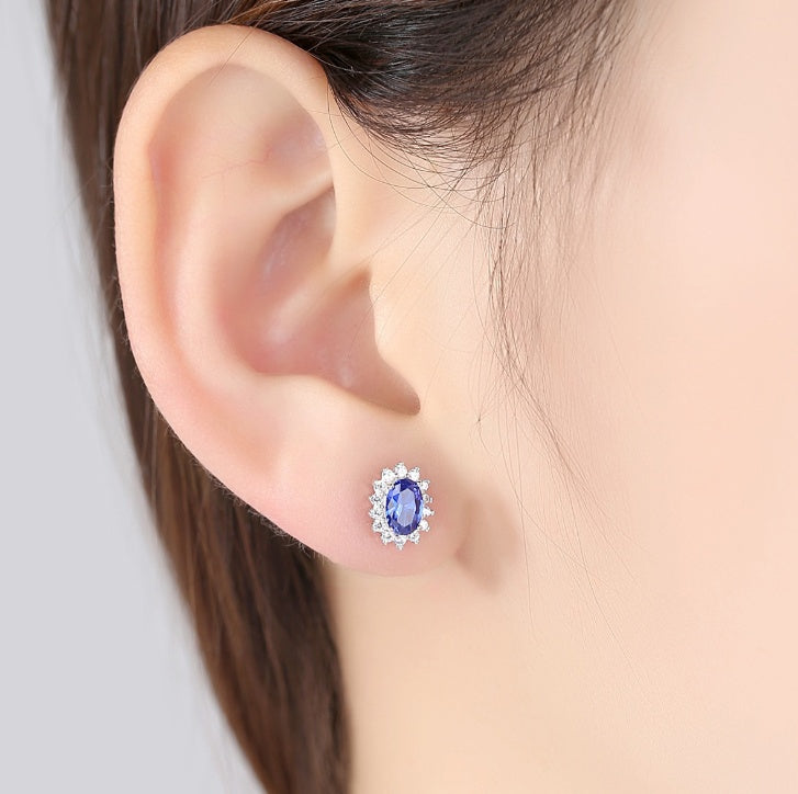 Natural Royal Blue Oval Topaz Stud Earrings