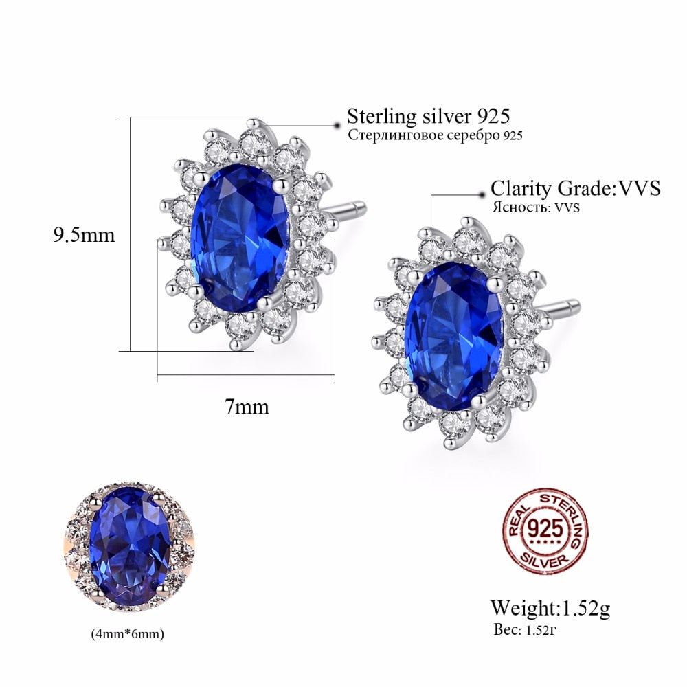 Natural Royal Blue Oval Topaz Stud Earrings