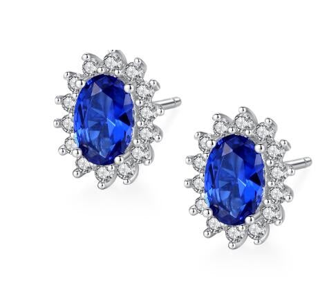 Natural Royal Blue Oval Topaz Stud Earrings