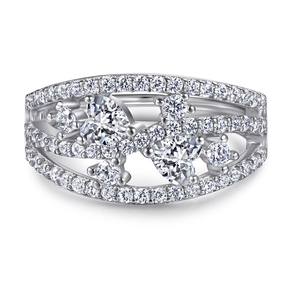 Diamond ring with multiple layers on a white background