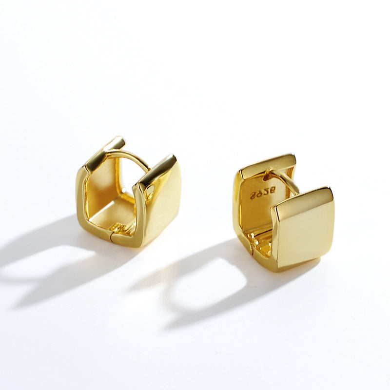 925 Sterling Silver Square Wide Version Earrings