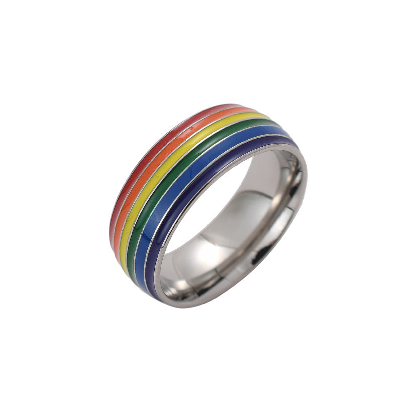 Ring with rainbow-colored stripes on a white background