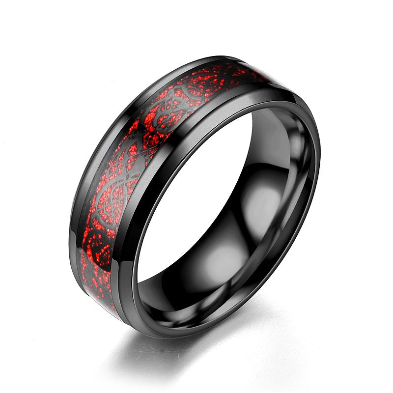 Black ring with red interior design on a white background