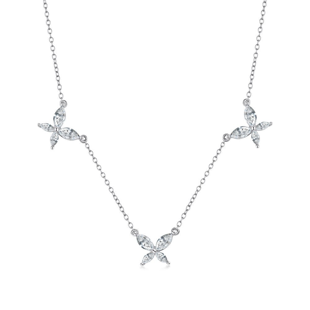 Silver butterfly necklace on a white background