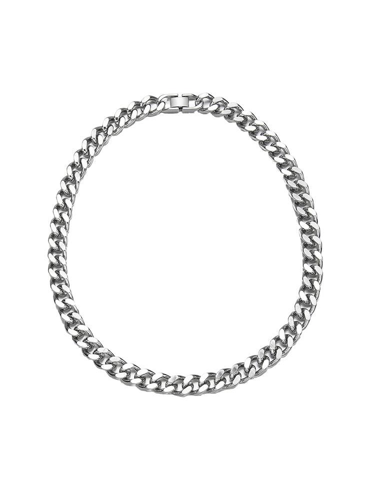 Silver chain necklace on a white background