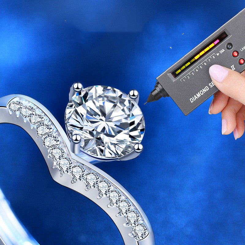 Diamond ring with a diamond scanner on a blue background