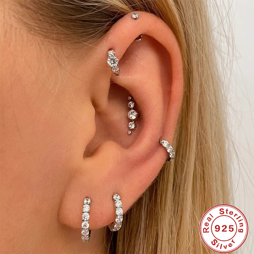 Sterling Silver Cartilage Piercing Zircon with Diamond Earrings