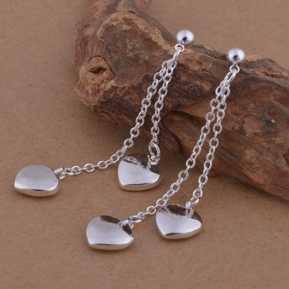 Heart Dangle Sterling Silver Earrings