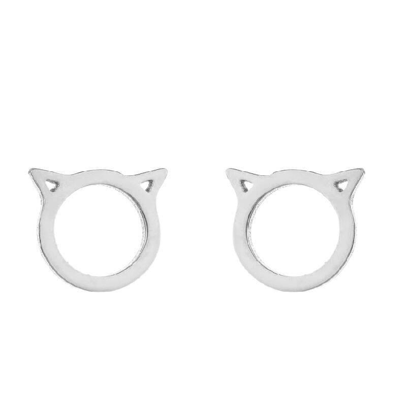 Two silver cat ear-shaped rings on a white background