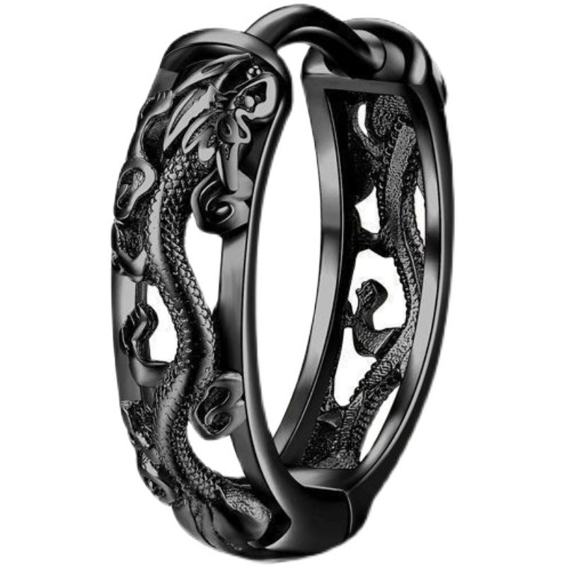 Black dragon ring on a white background