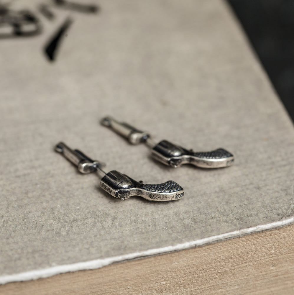 Silver 3D Pistol Earrings