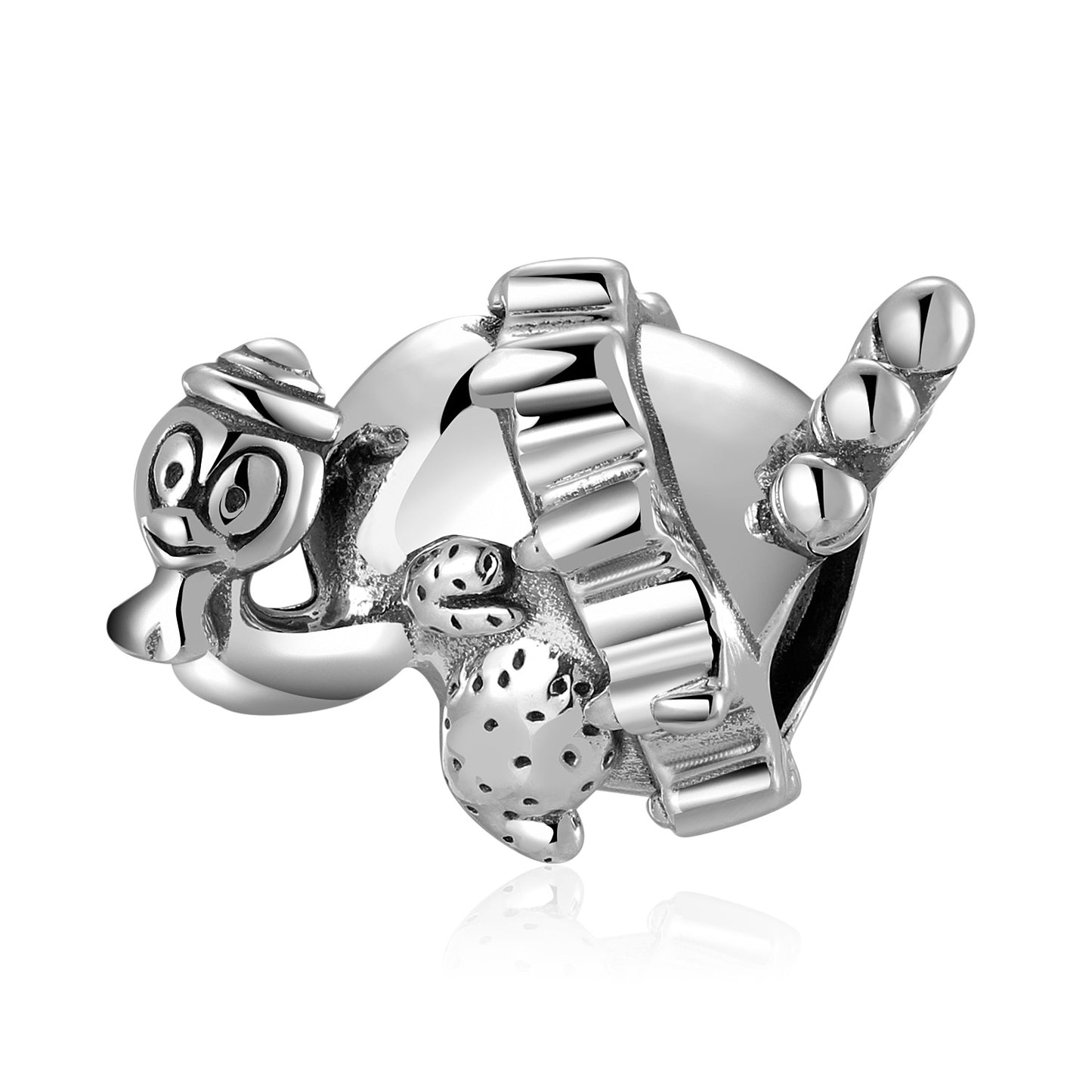 Silver charm with a crown and paw print on a white background