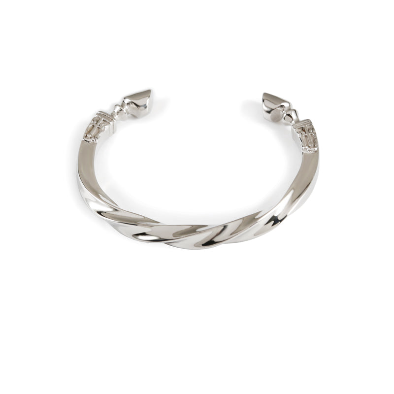 Silver hoop earring on a white background