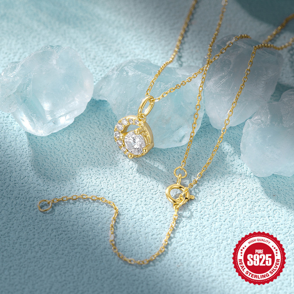 925 Sterling Silver Crescent Pendant With Diamond