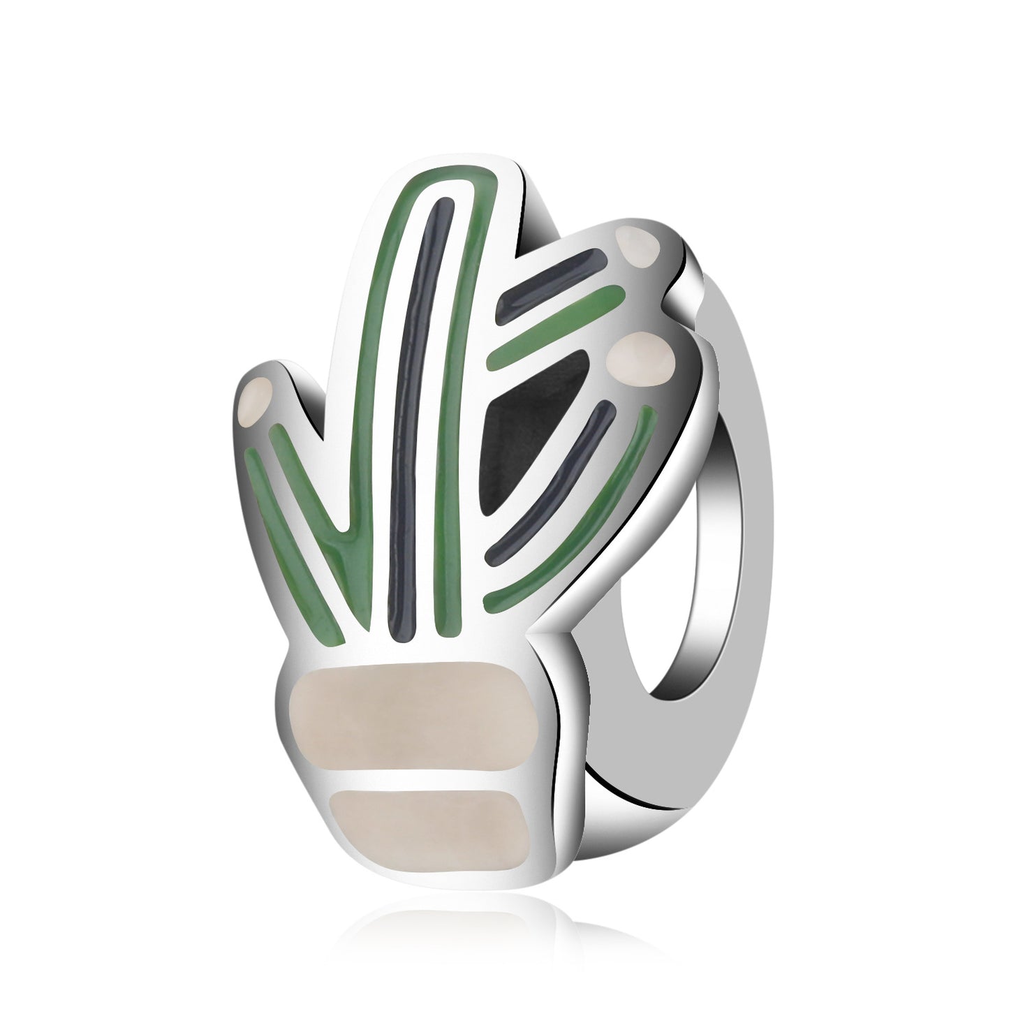 Silver ring with a cactus design on a white background