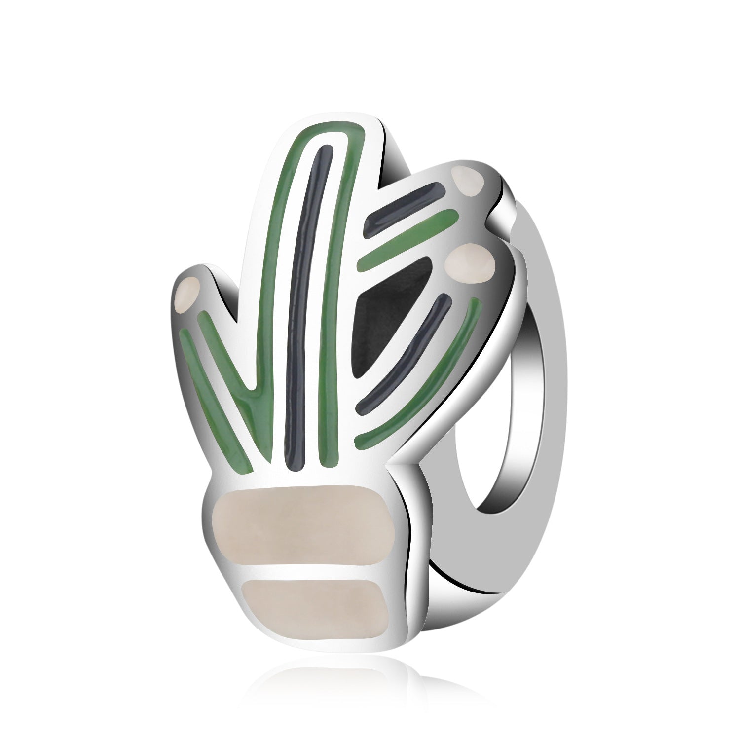 Silver ring with a cactus design on a white background