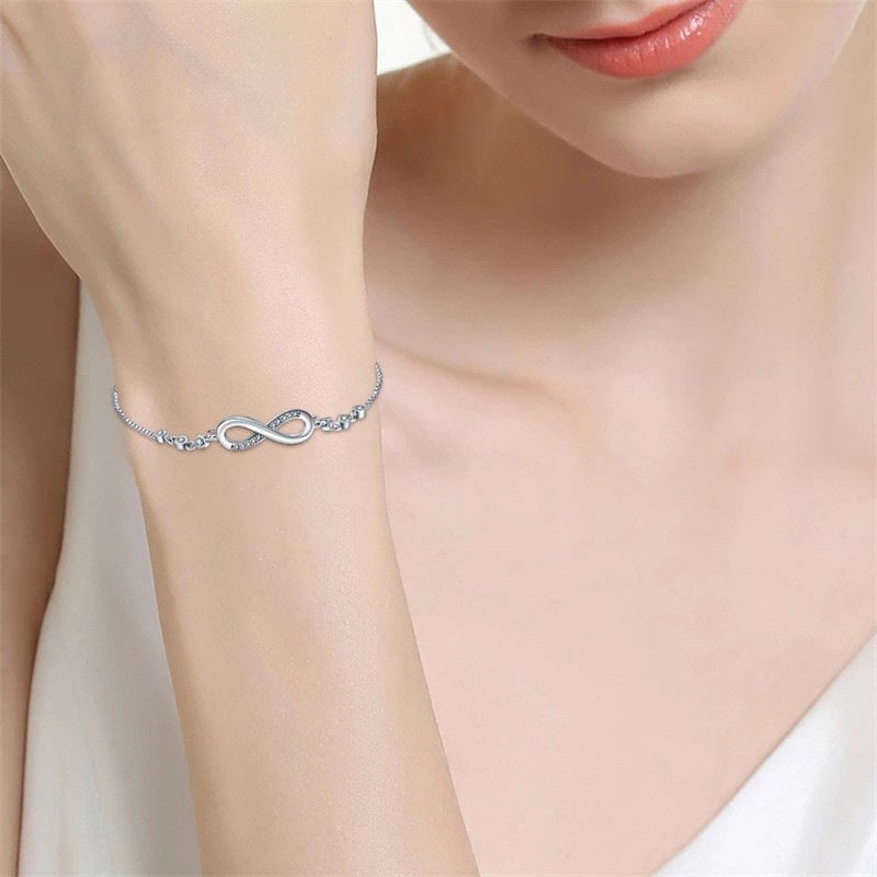 S925 Sterling Silver Infinity Loop Diamond Bracelet