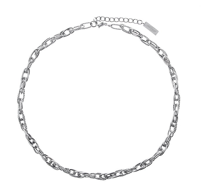 Silver chain necklace on a white background