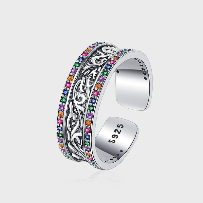 Retro Floral Vine Ring in Sterling Silver