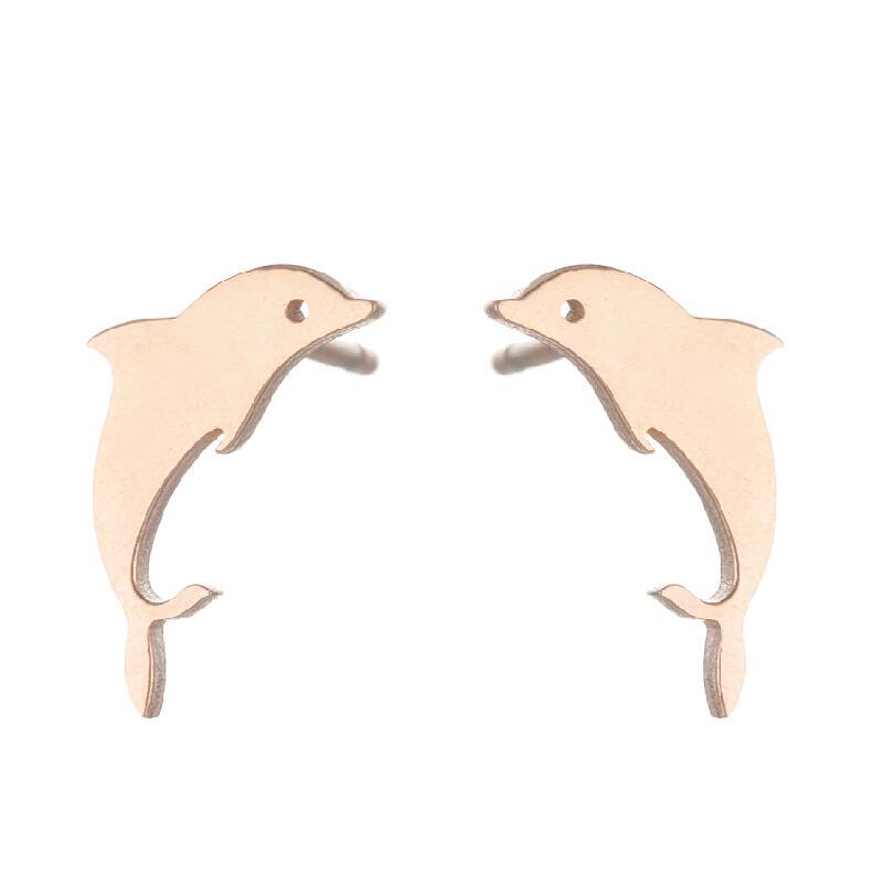 Pair of dolphin-shaped earrings on a white background