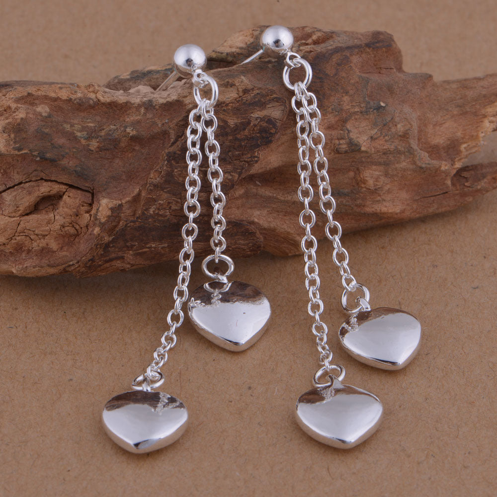 Heart Dangle Sterling Silver Earrings