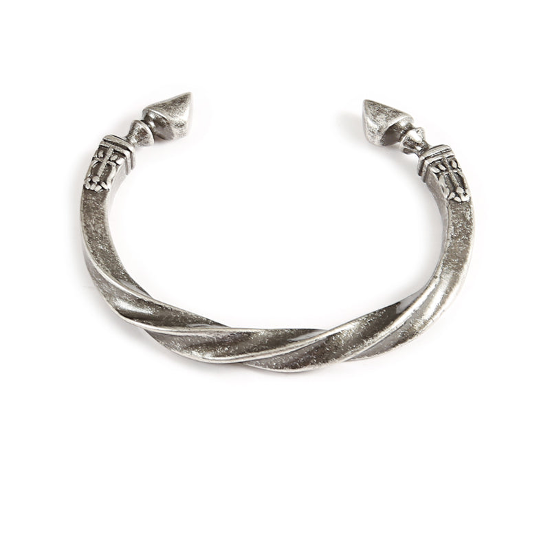 Lucky Horseshoe Twist Retro Bangle -- Titanium Steel Ancient Silver or Men & Women