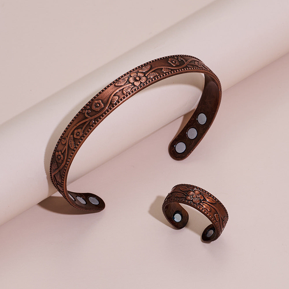 Decorative brown leather bracelet on a light beige background