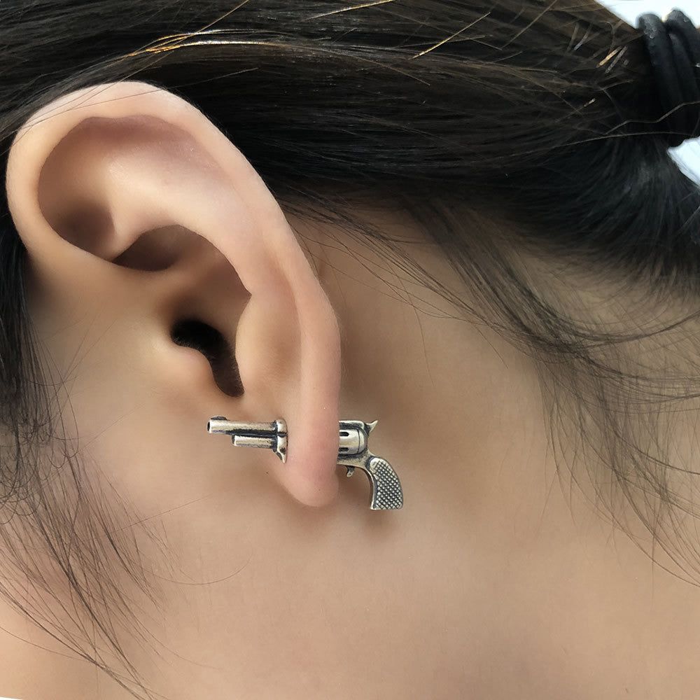 Silver 3D Pistol Earrings