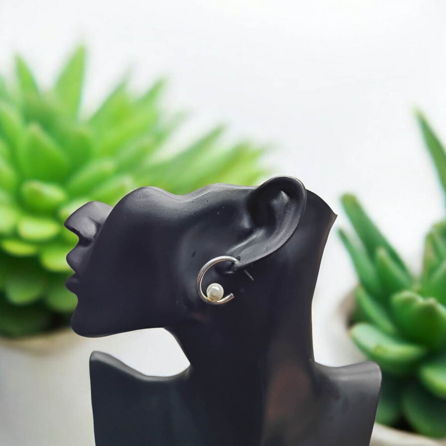 Lecalla 925 Sterling silver simulated Pearl C Hoops