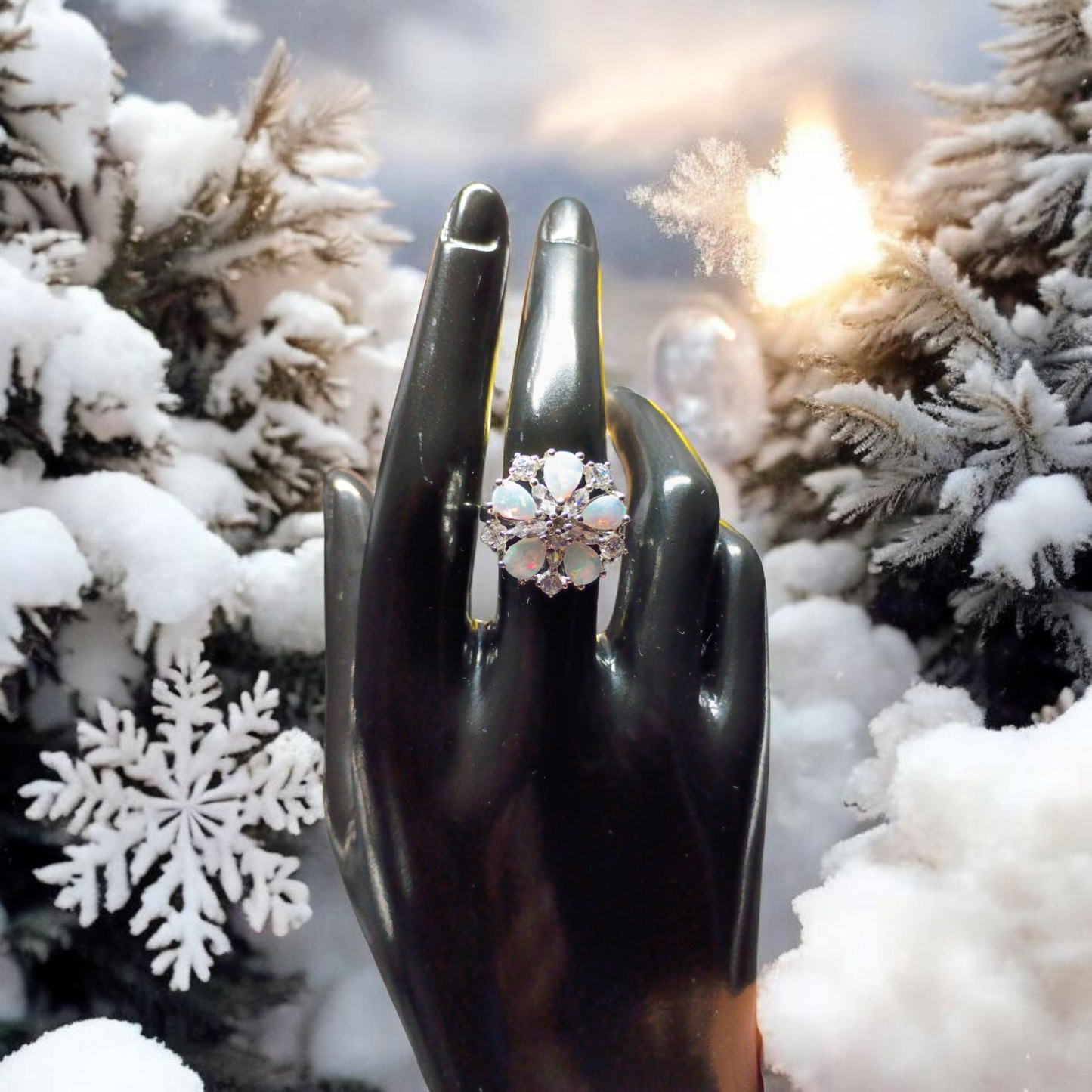 Vintage Fire Opal & White Topaz Cluster Ring