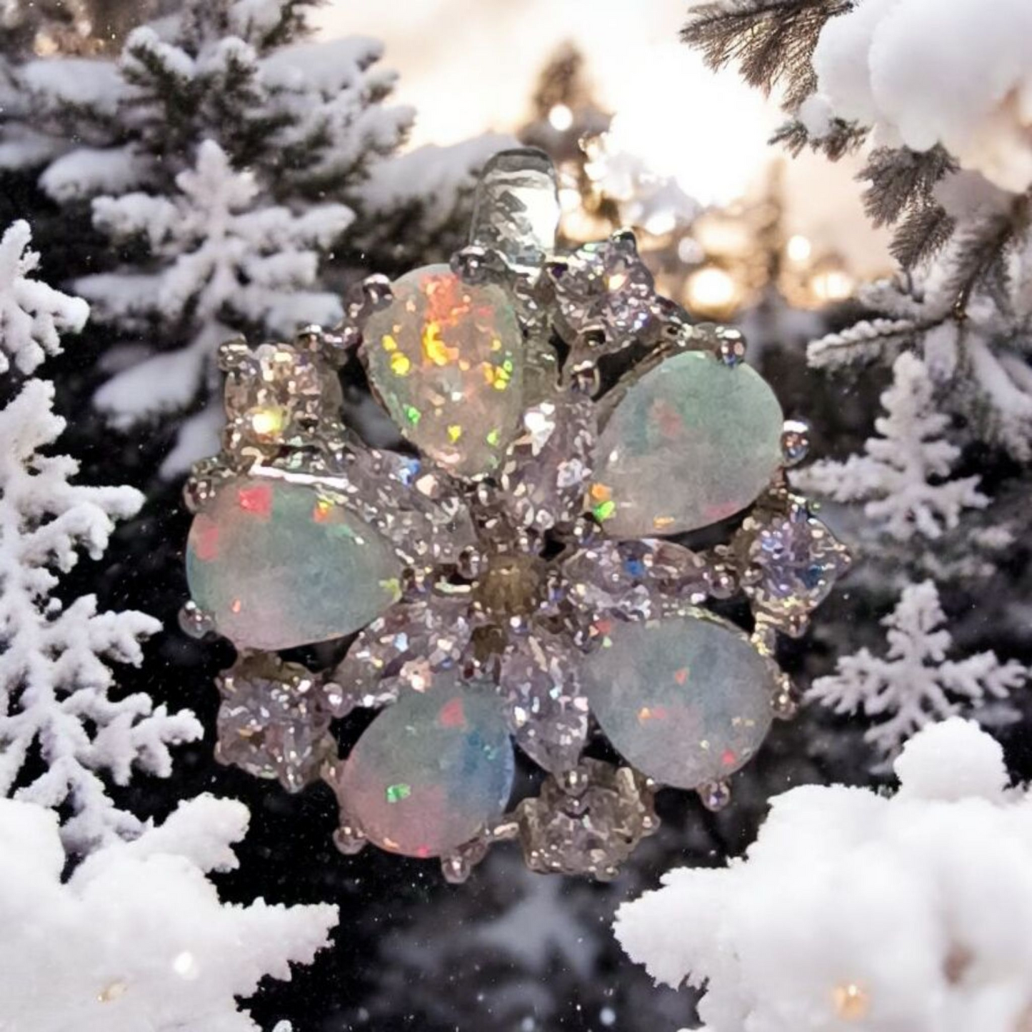 Vintage Fire Opal & White Topaz Cluster Ring