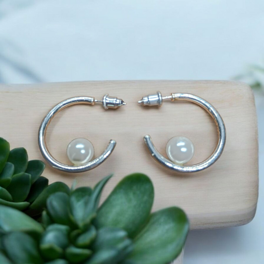 Lecalla 925 Sterling silver simulated Pearl C Hoops