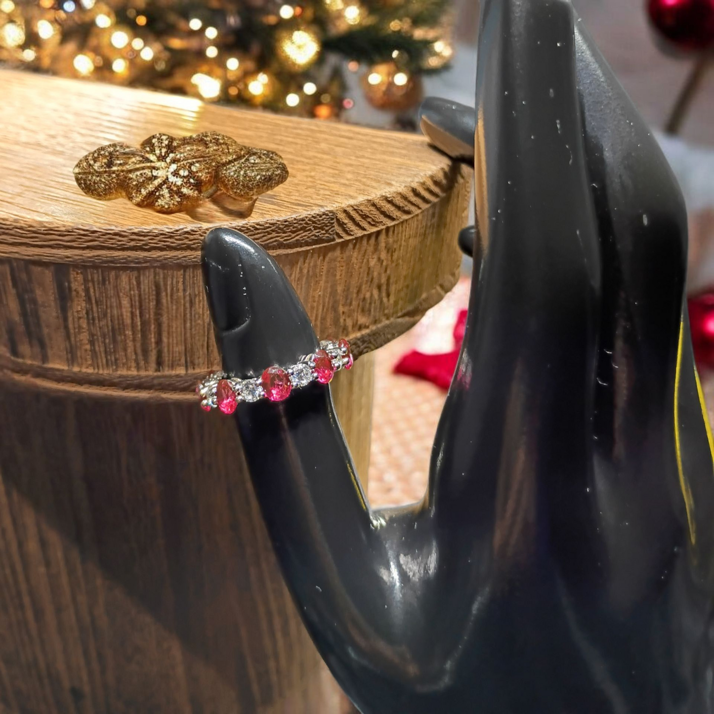 Round Ruby & Diamond Simulant Rhodium Infinity Band