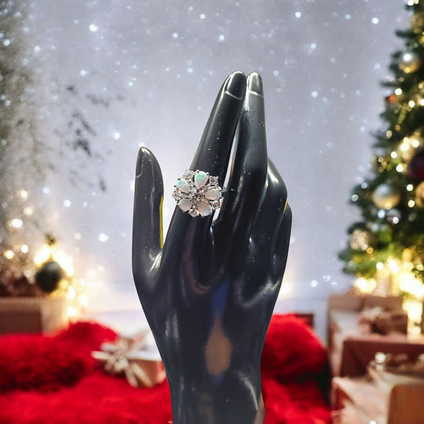 Vintage Fire Opal & White Topaz Cluster Ring