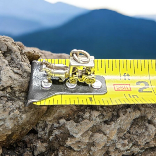 3D Silver Horse Amish Carriage Wagon charm